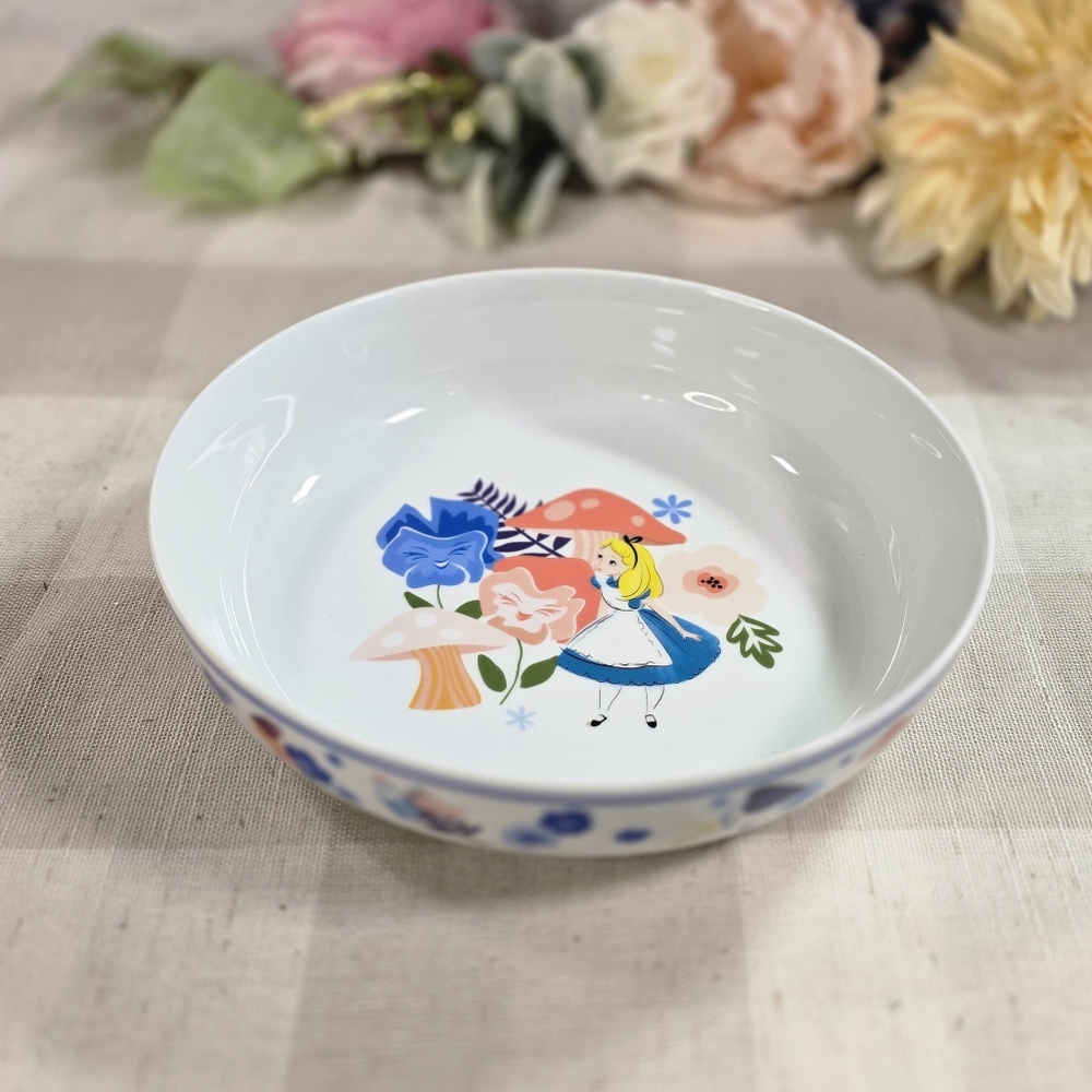 Disney Alice In Wonderland Paradise Garden Serving Bowl Mushrooms Flowers NEW